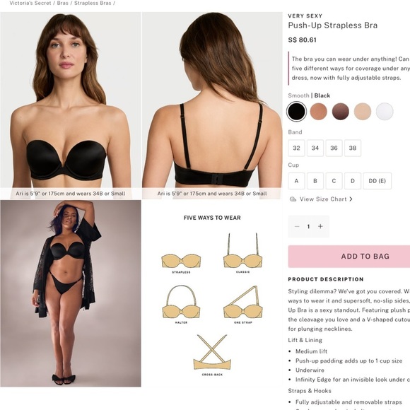 VERY SEXY Victoria secret Push-Up Strapless Bra black - Picture 7 of 7